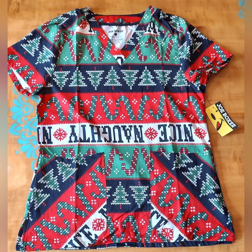 Women's Size Small Scrub Top by Joe Boxer Ugly Sweater Pattern NWT